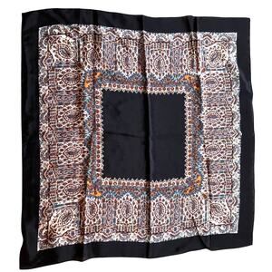 Vintage silk scarf square geometric paisley border classic traditional black